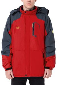 men's mountain waterproof ski jacket windproof rain jacket winter warm snow coat ii with removable hood u120wcfy028,red,l