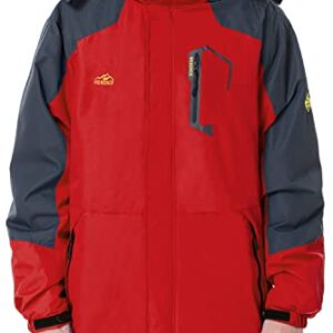 Men's Mountain Waterproof Ski Jacket Windproof Rain Jacket Winter Warm Snow Coat II with Removable Hood U120WCFY028,Red,L