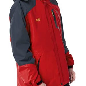 Men's Mountain Waterproof Ski Jacket Windproof Rain Jacket Winter Warm Snow Coat II with Removable Hood U120WCFY028,Red,L