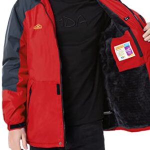 Men's Mountain Waterproof Ski Jacket Windproof Rain Jacket Winter Warm Snow Coat II with Removable Hood U120WCFY028,Red,L