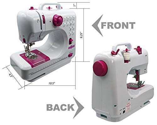 Sew Mighty Mini Sewing Machine – Portable, Battery & AC Powered, 12 Programmed Stitch Patterns, Dual Speed – Sews Forward & Reverse, AC Power or Battery Operated – Includes Foot Pedal