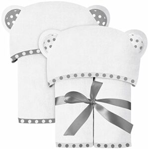 set of 2 bamboo hooded baby towels – luxurious, large and super absorbent – 30 x 30 inch – soft and suitable for infants, toddlers and kids – 400 gsm white