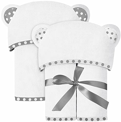 Set of 2 Bamboo Hooded Baby Towels – Luxurious, Large and Super Absorbent – 30 x 30 Inch – Soft and Suitable for Infants, Toddlers and Kids – 400 GSM White