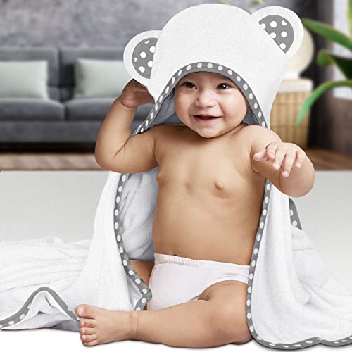 Set of 2 Bamboo Hooded Baby Towels – Luxurious, Large and Super Absorbent – 30 x 30 Inch – Soft and Suitable for Infants, Toddlers and Kids – 400 GSM White