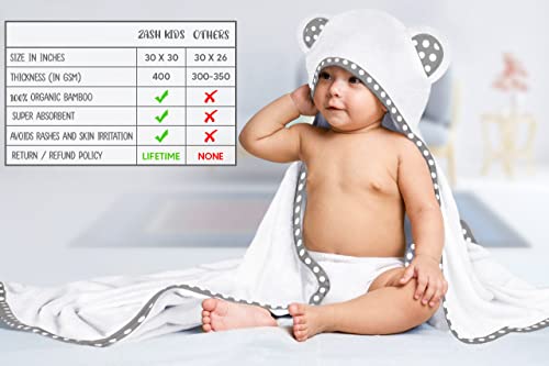 Set of 2 Bamboo Hooded Baby Towels – Luxurious, Large and Super Absorbent – 30 x 30 Inch – Soft and Suitable for Infants, Toddlers and Kids – 400 GSM White