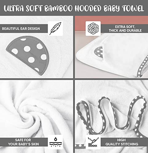 Set of 2 Bamboo Hooded Baby Towels – Luxurious, Large and Super Absorbent – 30 x 30 Inch – Soft and Suitable for Infants, Toddlers and Kids – 400 GSM White