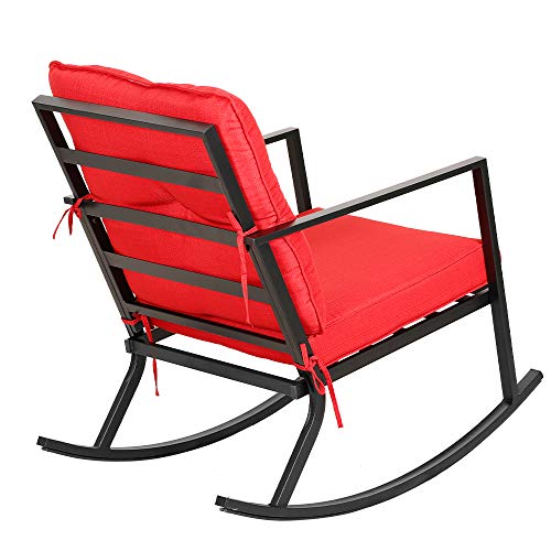 BALI OUTDOORS Patio Rocker Chair Rocking Chairs 2 Piece Modern Outdoor Furniture Red Thick Cushions, Black Steel Frame