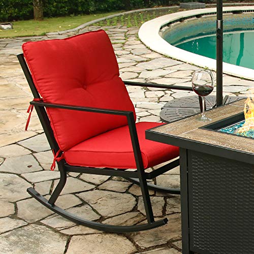 BALI OUTDOORS Patio Rocker Chair Rocking Chairs 2 Piece Modern Outdoor Furniture Red Thick Cushions, Black Steel Frame