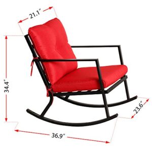 BALI OUTDOORS Patio Rocker Chair Rocking Chairs 2 Piece Modern Outdoor Furniture Red Thick Cushions, Black Steel Frame