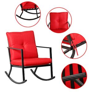 BALI OUTDOORS Patio Rocker Chair Rocking Chairs 2 Piece Modern Outdoor Furniture Red Thick Cushions, Black Steel Frame