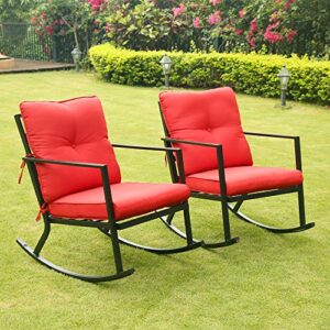 BALI OUTDOORS Patio Rocker Chair Rocking Chairs 2 Piece Modern Outdoor Furniture Red Thick Cushions, Black Steel Frame