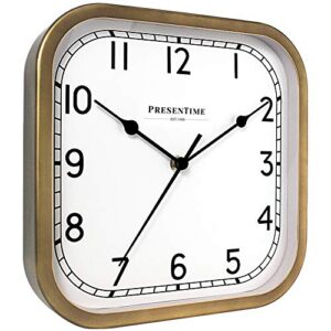 PresenTime & Co 10" Anton Vintage Square Clock, Silent No Ticking, Wall & Mantel 2 in 1 Clock, Desk and Shelf Clock, Tabletop Décor, Antique Hamilton Gold