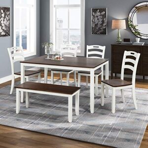 harper & bright designs 6 piece dining table set with bench, wood kitchen table set with table and 4 chairs, ivory white and cherry