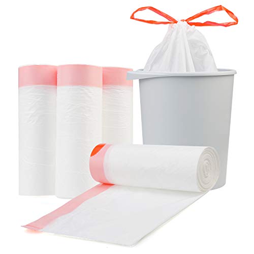 Small Drawstring Trash Bags, Magesh 4 Gallon Kitchen Trash Bags/Garbage Bags, White, 150 Counts