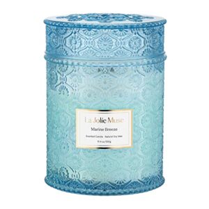 la jolie muse marine breeze scented candle, natural soy candle for home, long burning time, large glass jar candles, 19.4 oz