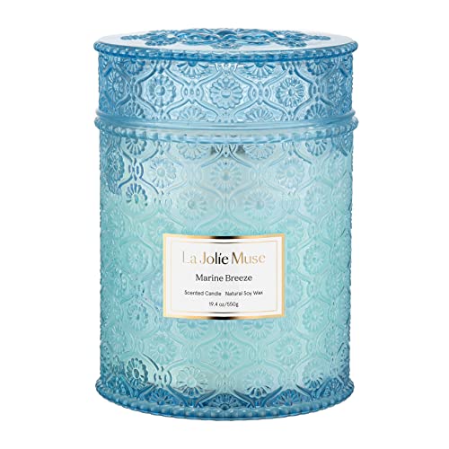 LA JOLIE MUSE Marine Breeze Scented Candle, Natural Soy Candle for Home, Long Burning Time, Large Glass Jar Candles, 19.4 Oz