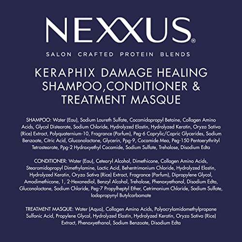 Nexxus Keraphix Shampoo and Conditioner and 3 Hair Repair Masks Treatment System (5 Pack) , Damaged Hair Treatment 33.8 oz, 2 Count & 1.5 oz, 3 Count