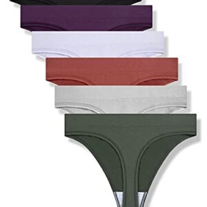 GRANKEE Women's Breathable Seamless Thong Panties No Show Underwear 6 Pack(Black/Caramel/Purple/Olive Green/Lavender/Light Grey 6 Pack XL)