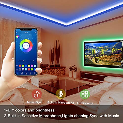 DAYBETTER Smart RGB Led Strip Lights, 50ft Led Lights for Bedroom with App Control, Multicolor Changing Led Light Strips Sync to Music Apply for Room, Kitchen, Suitable for Halloween, Christmas