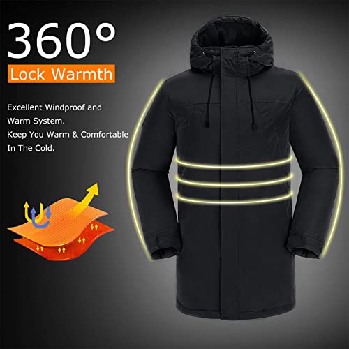 CAMELSPORTS Mens Winter Coats Long Warm Jacket with Hood Casual Quilted Puffer Parka Windproof Jackets