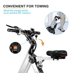 TopMate ES32 Electric Scooter 3 Wheels Foldable Trike with Seat for Adults, Light Weight Mobility Scooter with Reverse Function and Key Switch, 10 Inch Pneumatic Tires Tricycle for Commute and Travel