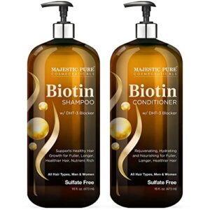 majestic pure biotin shampoo and conditioner set with dht blocker complex - hydrating, nourishing & supporting healthy hair growth, sulfate free, for men & women - 16 fl oz each