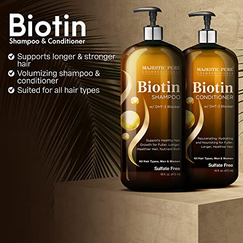 MAJESTIC PURE Biotin Shampoo and Conditioner Set with DHT Blocker Complex - Hydrating, Nourishing & Supporting Healthy Hair Growth, Sulfate Free, for Men & Women - 16 fl oz each