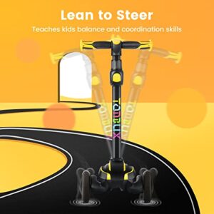 TONBUX Kids Scooter for Age 3-12, Toddler Scooter with 4 Adjustable Heights, Light Up 3-Wheels Scooter, Shock Absorption Design, Lean to Steer, Balance Training Scooter for Kids - Yellow