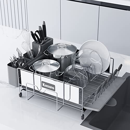 Kitsure Dish Drying Rack, Large Kitchen Dish Rack and Drainboard Set with Easy Installation, Durable Stainless Steel Dish Rack for Counter