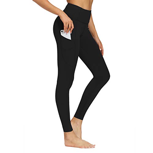 Houmous Women's 4 Out Pockets Buttery Soft High Waisted Full-Length Yoga Pants(Black,L)