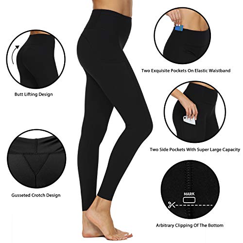 Houmous Women's 4 Out Pockets Buttery Soft High Waisted Full-Length Yoga Pants(Black,L)