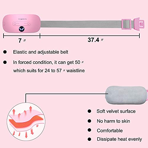 Portable Cordless Heating Pad, Electric Waist Belt Device, Fast Heating Pad with 3 Heat Levels and 3 Massage Modes, Back or Belly Heating Pad for Women and Girl