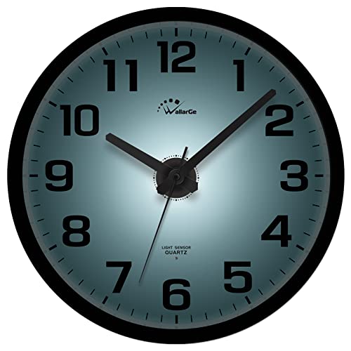 WallarGe Night Light Wall Clock for Bedroom - Silent Lighted up Wall Clock Glow in The Dark, Battery Operated Wall Clocks for Living Room/Kitchen, Easy to Read Large Digital Display, 12 Inch