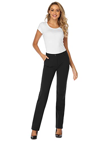 Tapata Women's 28''/30''/32''/34'' Stretchy Straight Dress Pants with Pockets Tall, Petite, Regular for Office Work Business 32", Black, L