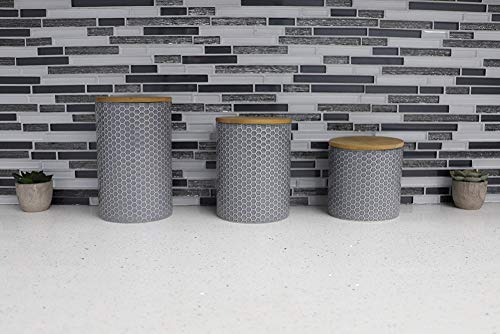 Home Basics Large Honeycomb Design Kitchen Canister (Grey) Modern Canister Sets For Kitchen Counter | With Bamboo Lid | Perfect For Storing Dry Food, Baking Staples, Snacks, and More