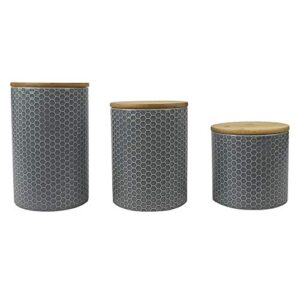 Home Basics Large Honeycomb Design Kitchen Canister (Grey) Modern Canister Sets For Kitchen Counter | With Bamboo Lid | Perfect For Storing Dry Food, Baking Staples, Snacks, and More