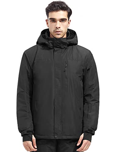 FREE SOLDIER Men's Waterproof Ski Snow Jacket Fleece Lined Warm Winter Rain Jacket with Hood Fully Taped Seams(Black,XL)