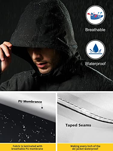 FREE SOLDIER Men's Waterproof Ski Snow Jacket Fleece Lined Warm Winter Rain Jacket with Hood Fully Taped Seams(Black,XL)