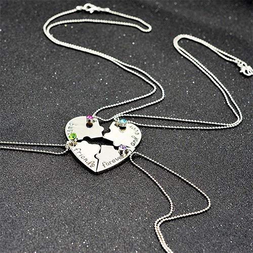 MileHouse Fine Necklace for Girls,4Pcs/Set Best Friend BFF Friendship Puzzle Rhinestone Heart Matching Necklace