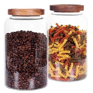 Large Glass Jar with Airtight Lid Set of 2 93 FL OZ(2750ml) glass canister set, Glass Food Containers Wooden Lid Suit for Kitchen Pantry for Flour, Tea, Coffee Beans, Sugar, Cookies(8.8 inch high)