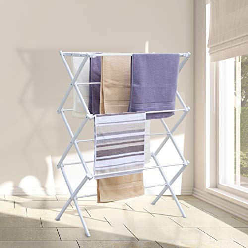 YUBELLES 3 Tiers Extendable Clothes Drying Rack, Vertical Laundry Rack Portable and Collapsible for Storage Indoor Outdoor, White