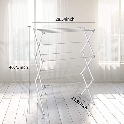 YUBELLES 3 Tiers Extendable Clothes Drying Rack, Vertical Laundry Rack Portable and Collapsible for Storage Indoor Outdoor, White