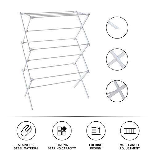 YUBELLES 3 Tiers Extendable Clothes Drying Rack, Vertical Laundry Rack Portable and Collapsible for Storage Indoor Outdoor, White