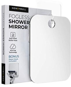 honeybull shower mirror fogless for shaving - (medium 6x8in) flat anti fog mirror with razor holder for shower, mirrors, shower accessories, bathroom mirror & accessories, holds razors for men