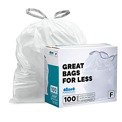 Plasticplace TRA155WH Code F Compatible (100 Count) │ White Drawstring Garbage, Liners 6.5 Gallon / 25 Liter │ 21.75" x 20"