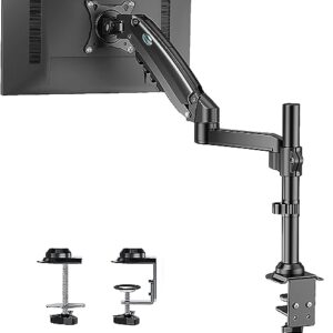 HUANUO Single Monitor Mount - Gas Spring Monitor Arm Fits 13-32'' Monitor, Full Motion Swivel, Single Monitor Stand, Ultra Height Adjustable for Stand Work, Monitor Desk Stand with VESA, Max 19.8lbs