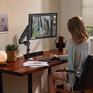 HUANUO Single Monitor Mount - Gas Spring Monitor Arm Fits 13-32'' Monitor, Full Motion Swivel, Single Monitor Stand, Ultra Height Adjustable for Stand Work, Monitor Desk Stand with VESA, Max 19.8lbs