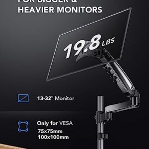 HUANUO Single Monitor Mount - Gas Spring Monitor Arm Fits 13-32'' Monitor, Full Motion Swivel, Single Monitor Stand, Ultra Height Adjustable for Stand Work, Monitor Desk Stand with VESA, Max 19.8lbs