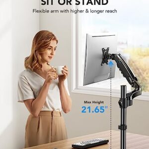 HUANUO Single Monitor Mount - Gas Spring Monitor Arm Fits 13-32'' Monitor, Full Motion Swivel, Single Monitor Stand, Ultra Height Adjustable for Stand Work, Monitor Desk Stand with VESA, Max 19.8lbs