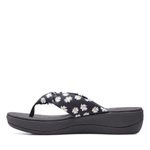 Clarks Women's Arla Glison Flip-Flop, Black Textile With Daisies, 8